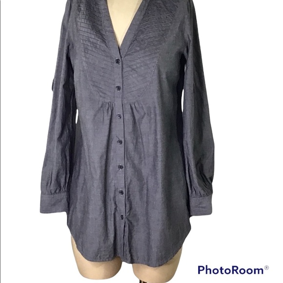 Industry 212 Grey Pleated Button Down Shirt, M, EUC - Picture 2 of 5